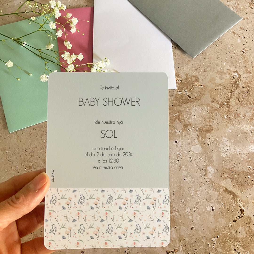 Invitaciones de Baby Shower en papel sobre incluido (2,31€/ud)
