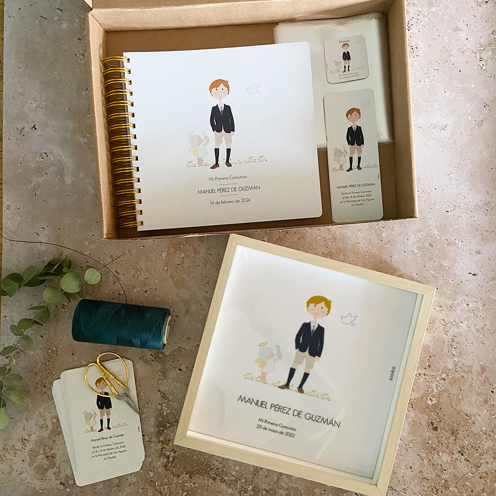 Caja Pack de Comunión - Recordatorios, Álbum, Lámina para enmarcar y Detalles para invitados