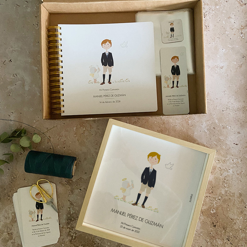 Caja Pack de Comunión - Recordatorios, Álbum, Lámina para enmarcar y Detalles para invitados