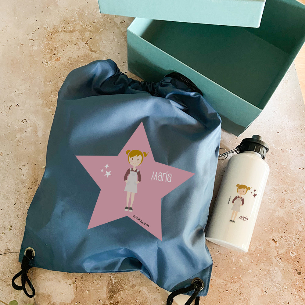 Pack regalo botella personalizada + mochila personalizada
