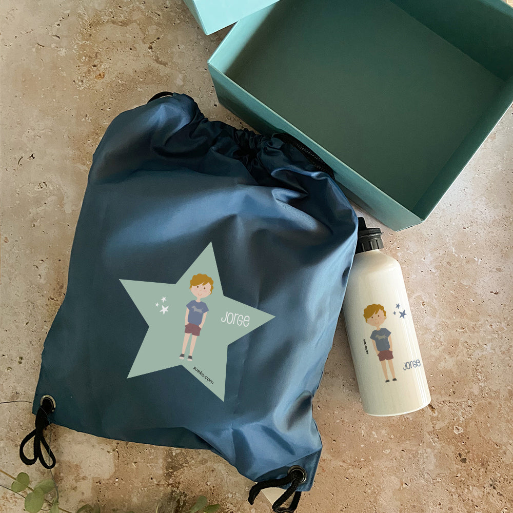 Pack regalo botella personalizada + mochila personalizada