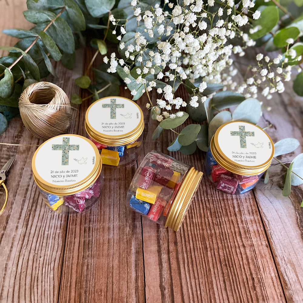 Twin Christening Jars with candies (€4) - Gift for Christening Guests