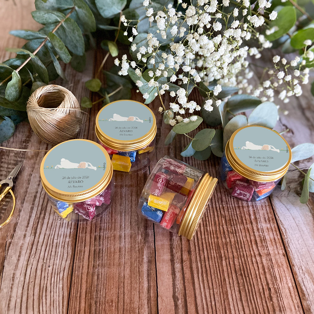 Baptism jars with candies (€4) - Gift for Baptism Guests