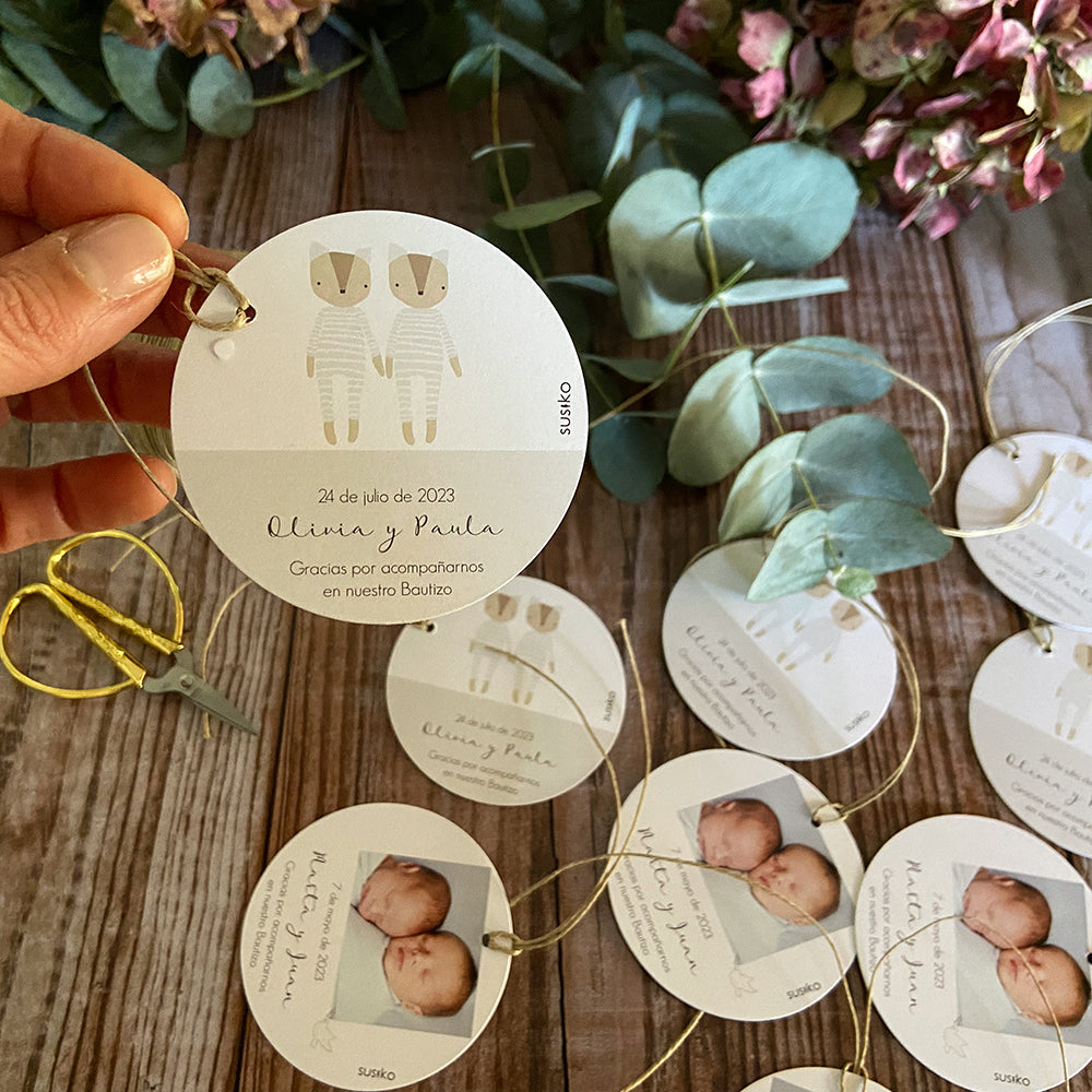 Twin Baptism Labels with String (20 units)