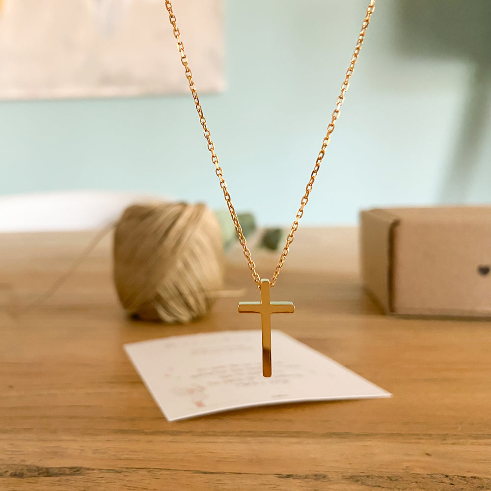 Gold Plated Cross Twin Baptism Pendant